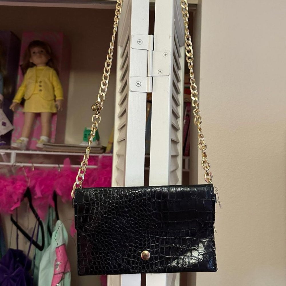 GOLD CHAIN MINI FAUX SNAKESKIN BAG
